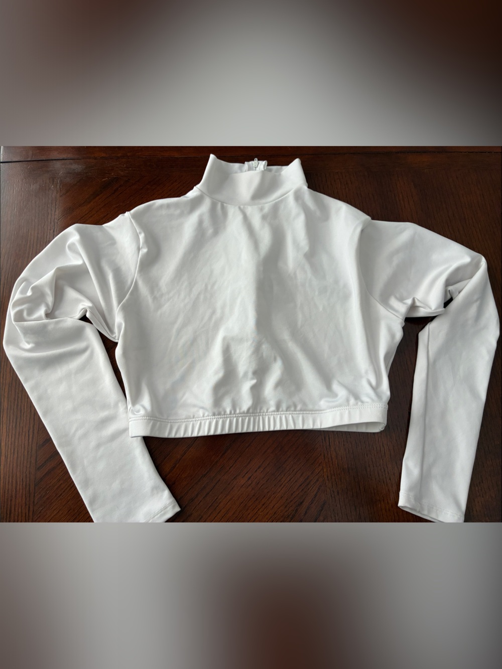 Women’s Varsity White Long-Sleeve Cropped Mock Neck Top